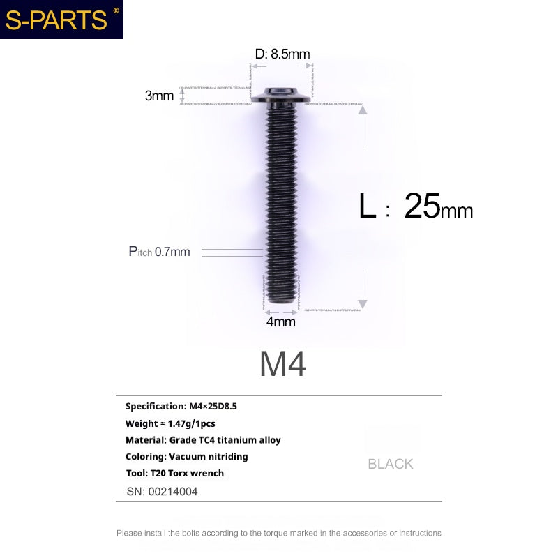 SPARTS A3 Serie testa ombrello M4 L06-35mm D8.5 Viti in titanio per motociclette e auto
