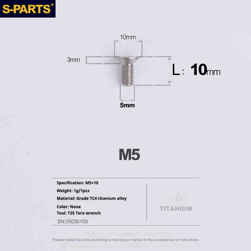Parafusos de Titânio SPARTS Série Cabeça Escareada M5 L06-55mm