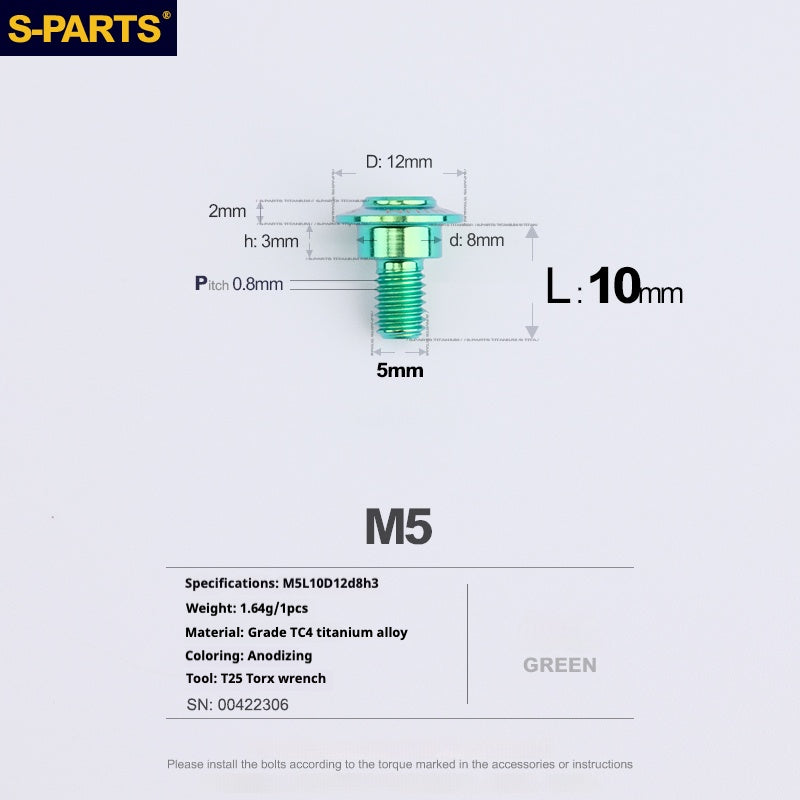 SPARTS A3 Umbrella Head Step Series M5 Viti in titanio verde per motociclette e auto