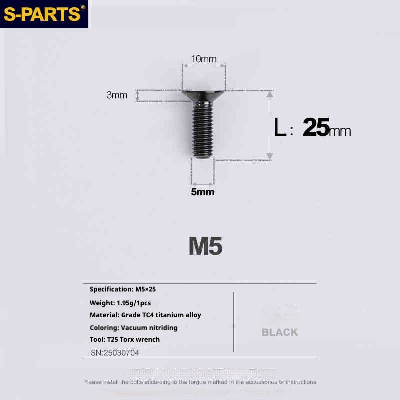 Parafusos de Titânio SPARTS Série Cabeça Escareada M5 L06-55mm
