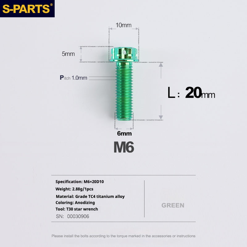 Viti in titanio verde SPARTS A3 Series M6 L08-120mm per motociclette e auto