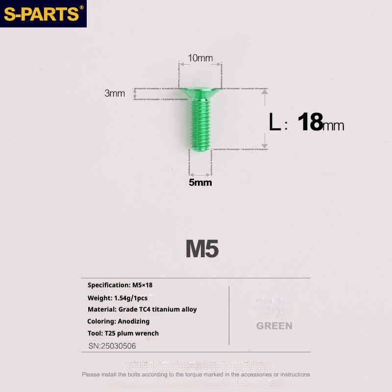 Parafusos de Titânio SPARTS Série Cabeça Escareada M5 L06-55mm