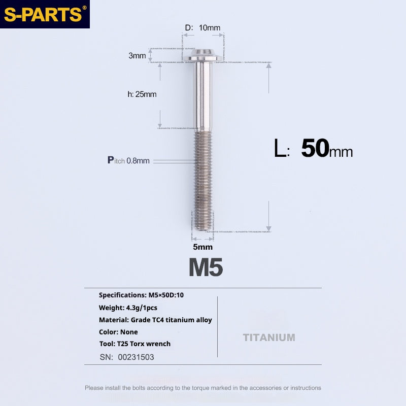 Vite in titanio per motocicletta elettrica S-PARTS A3 con testa a ombrello M5 L06-55mm D10