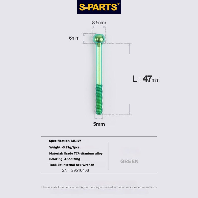 S-PARTS Parafusos de Titânio M5 x 30/35/40/47mm & Porca Cilíndrica & Arruela para Canote de Selim de Bicicleta