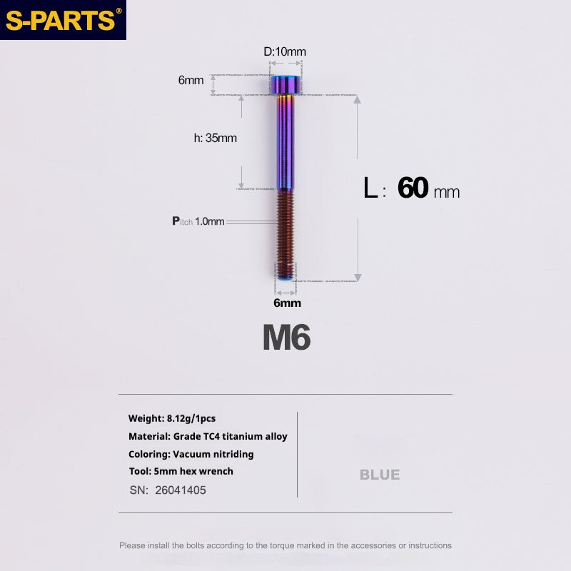 S-PARTS M6x30/40/35/50/60/70 Coperchio cuffia Pinza freno a disco Vite testa stelo in lega di titanio