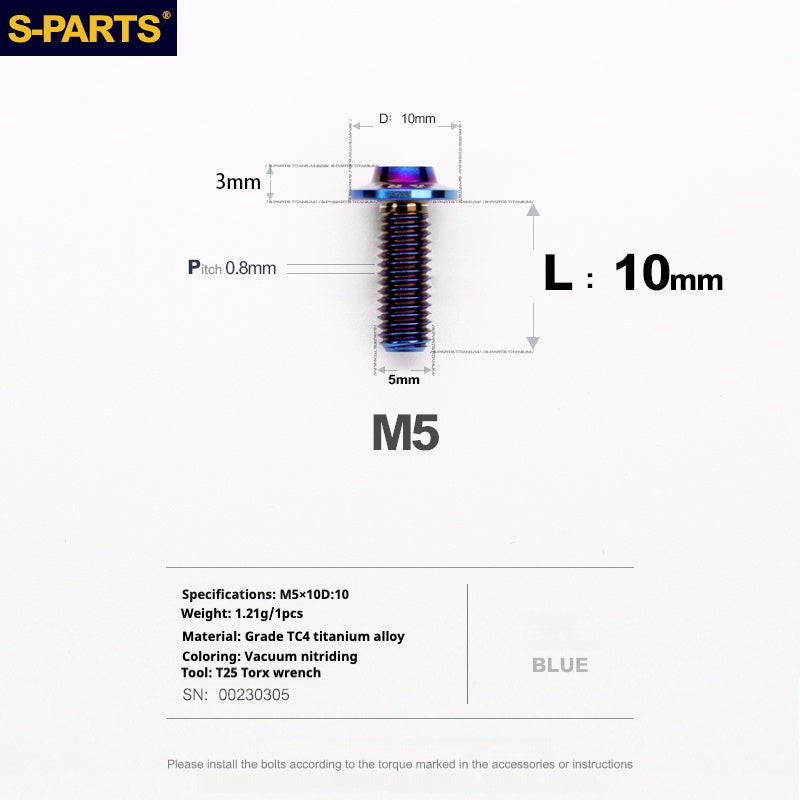 Vite in titanio per motocicletta elettrica S-PARTS A3 con testa a ombrello M5 L06-55mm D10