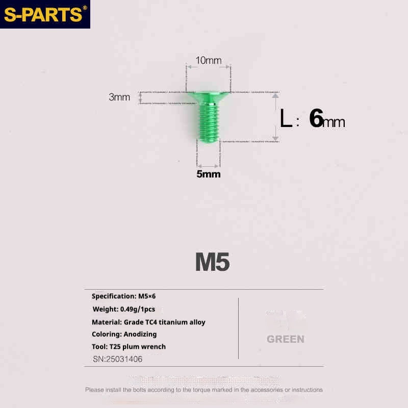 Parafusos de Titânio SPARTS Série Cabeça Escareada M5 L06-55mm