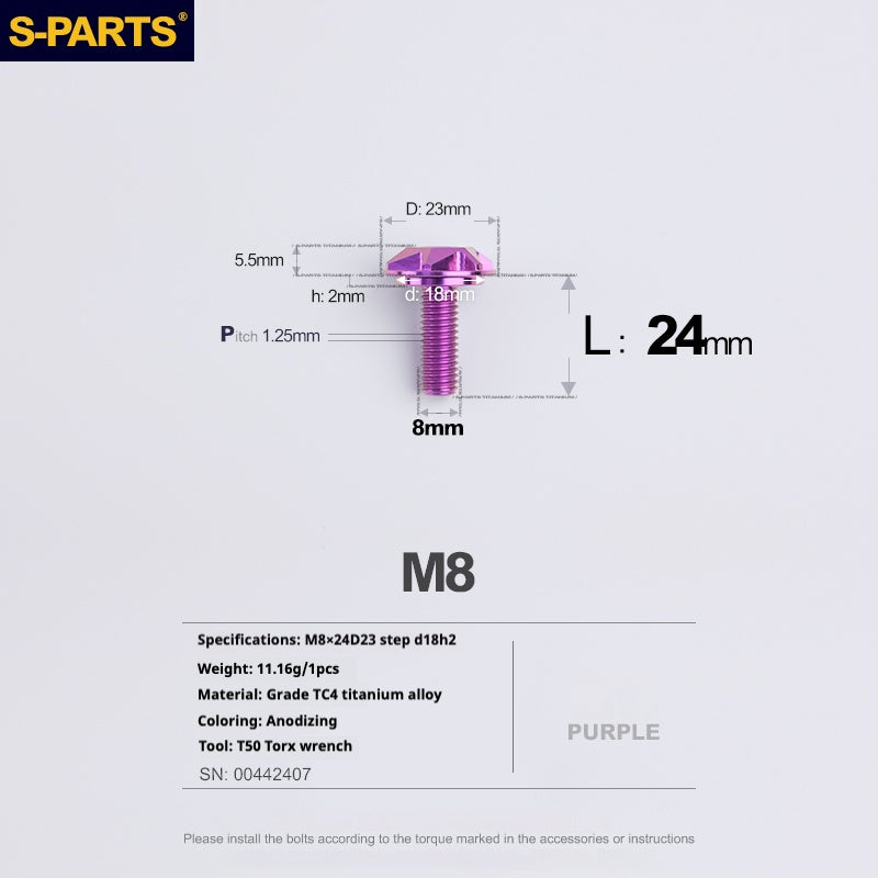 SPARTS A3 Umbrella Head Step Series M8 Viti in titanio viola per motociclette e auto
