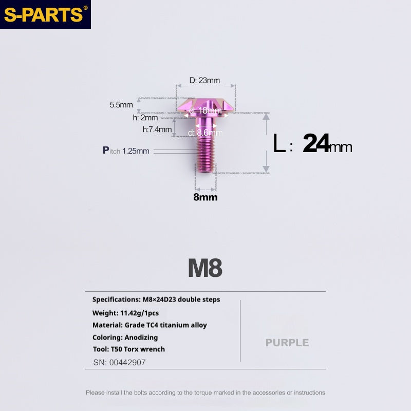 SPARTS A3 Umbrella Head Step Series M8 Viti in titanio viola per motociclette e auto