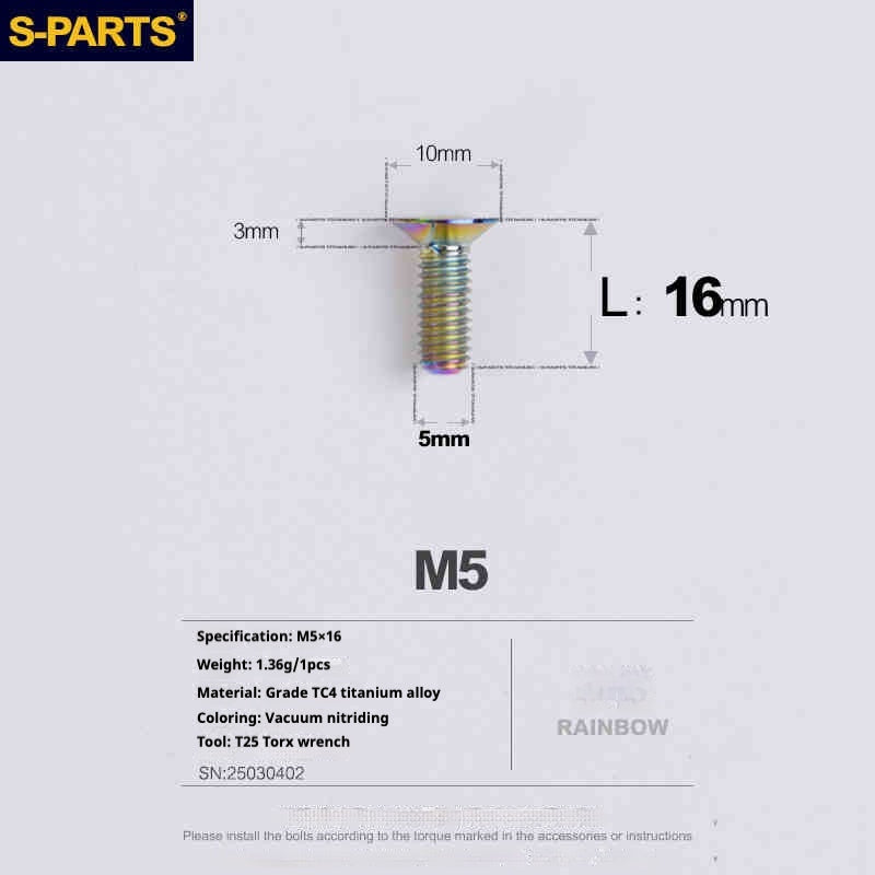 Parafusos de Titânio SPARTS Série Cabeça Escareada M5 L06-55mm
