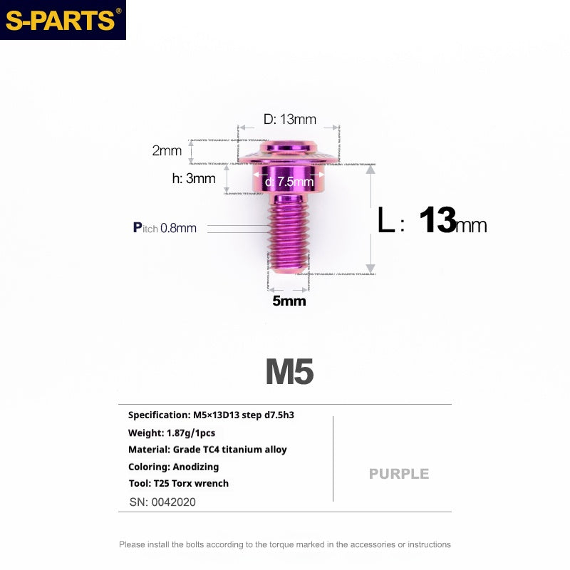SPARTS A3 Umbrella Head Step Series M5 Viti in titanio viola per motociclette e auto