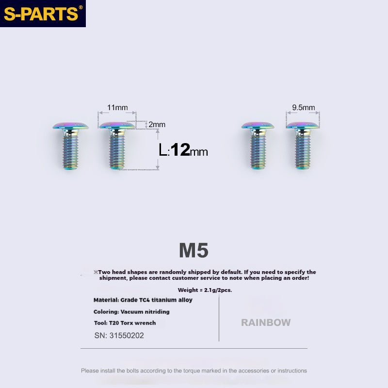 S-PARTS Parafusos para Suporte de Garrafa em Liga de Titânio - Ultra-leves, Ocos, Cabeça Chata, Grande Diâmetro para Bikes de Estrada, Montanha e Dobráveis
