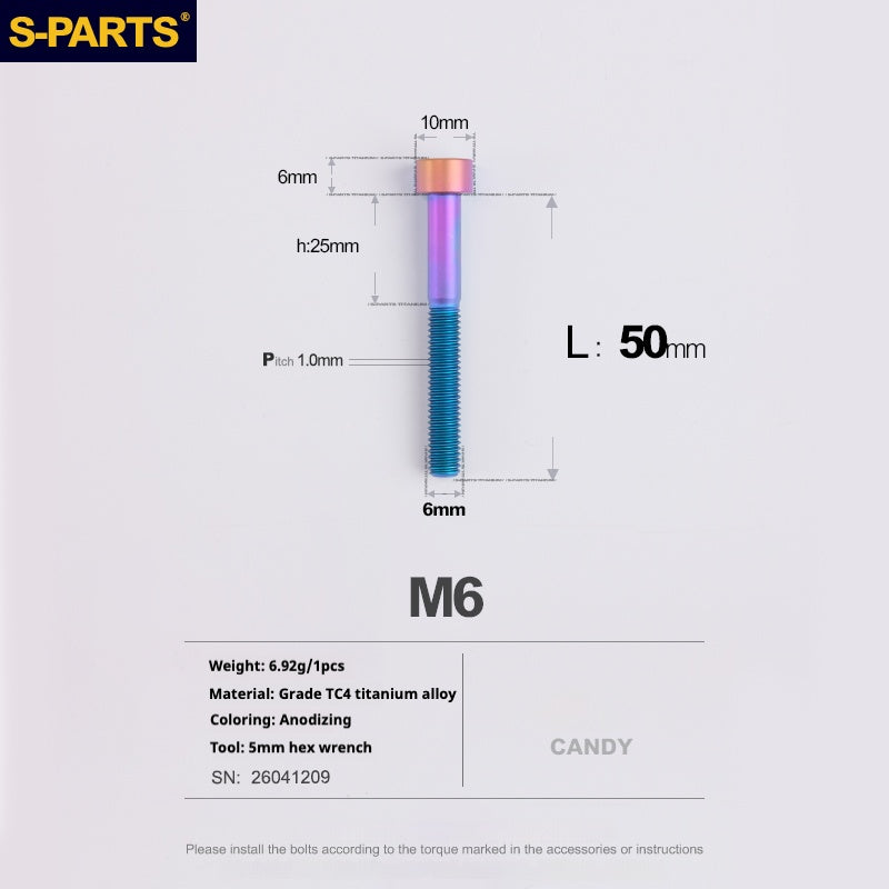 S-PARTS M6x30/40/35/50/60/70 Coperchio cuffia Pinza freno a disco Vite testa stelo in lega di titanio