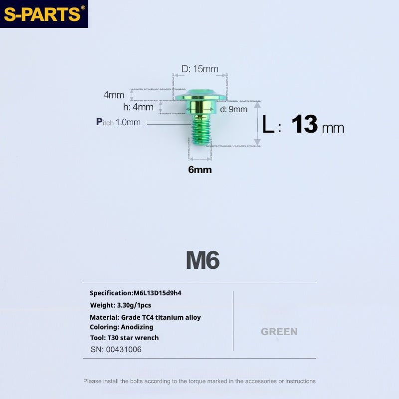SPARTS A3 Umbrella Head Step Series M6 Viti in titanio verde per motociclette e auto