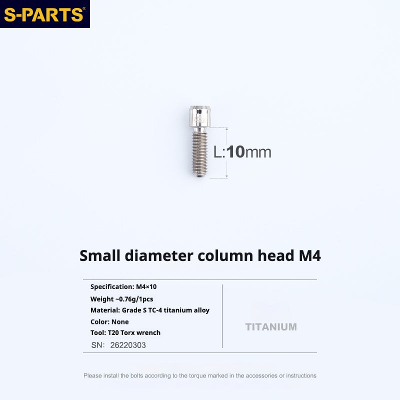 S-PARTS Série Small Column Head M4 L06-50mm Support de guidon Réglage fixe de la course de frein Vis en titane