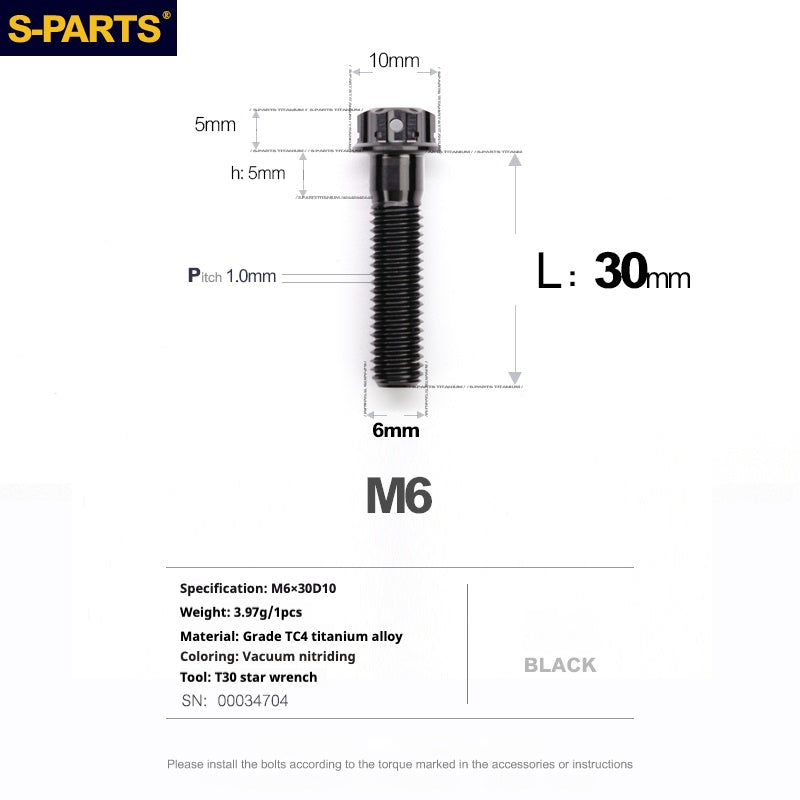 SPARTS Série A3 M6 L08-120mm Vis en titane noir pour moto et auto