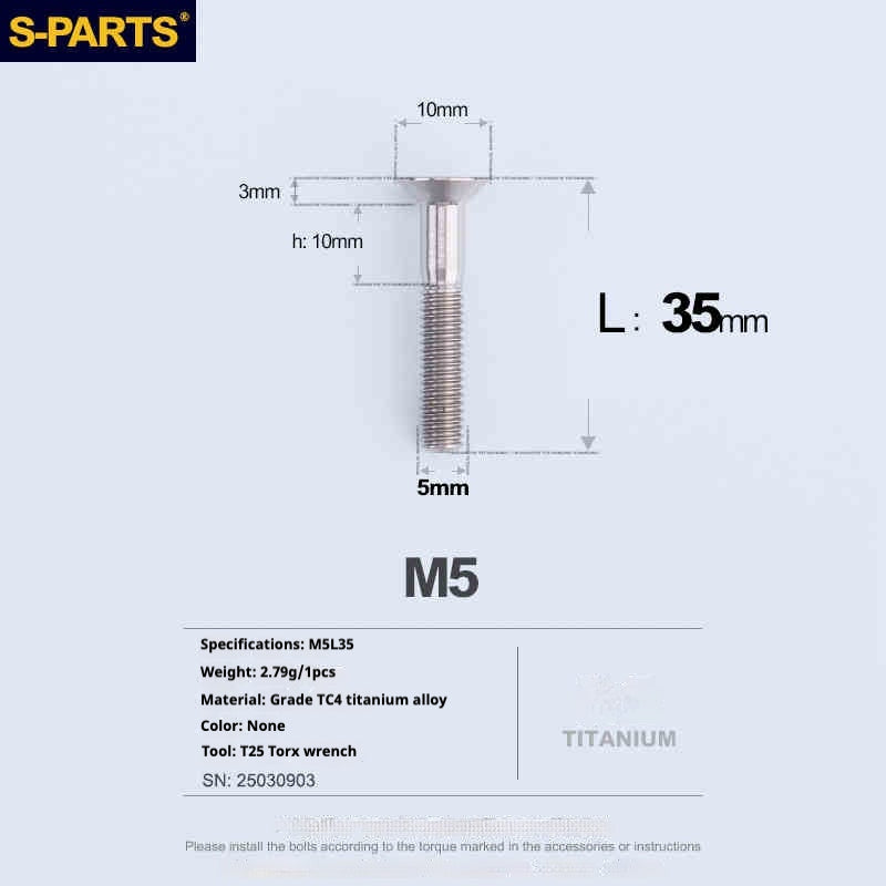 Parafusos de Titânio SPARTS Série Cabeça Escareada M5 L06-55mm