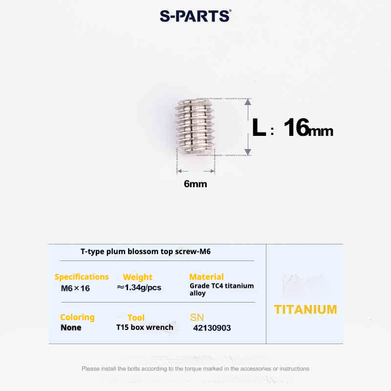 SPARTS Outil de Plombier en T T15 Fil supérieur plat M6 L08-10-12-16 Vis en titane