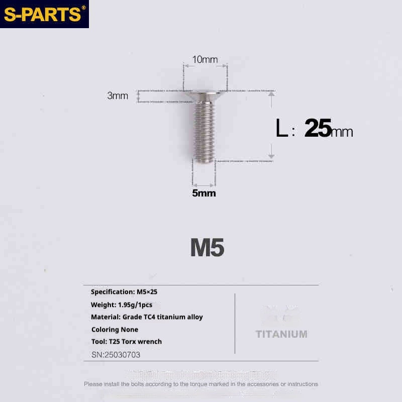 Parafusos de Titânio SPARTS Série Cabeça Escareada M5 L06-55mm