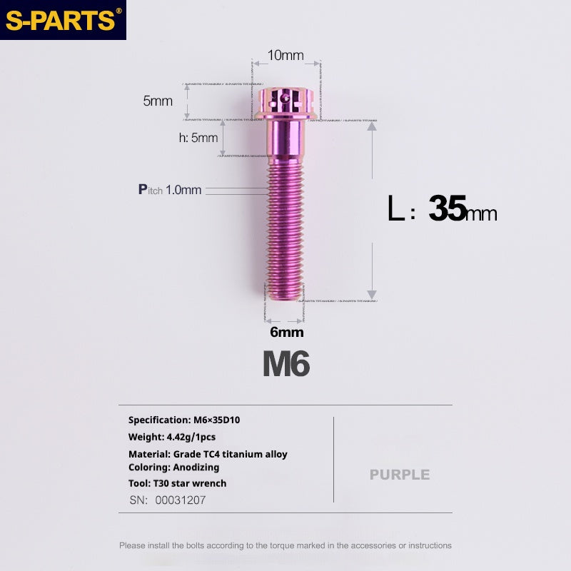 Viti in titanio viola SPARTS A3 Series M6 L08-120mm per motociclette e auto