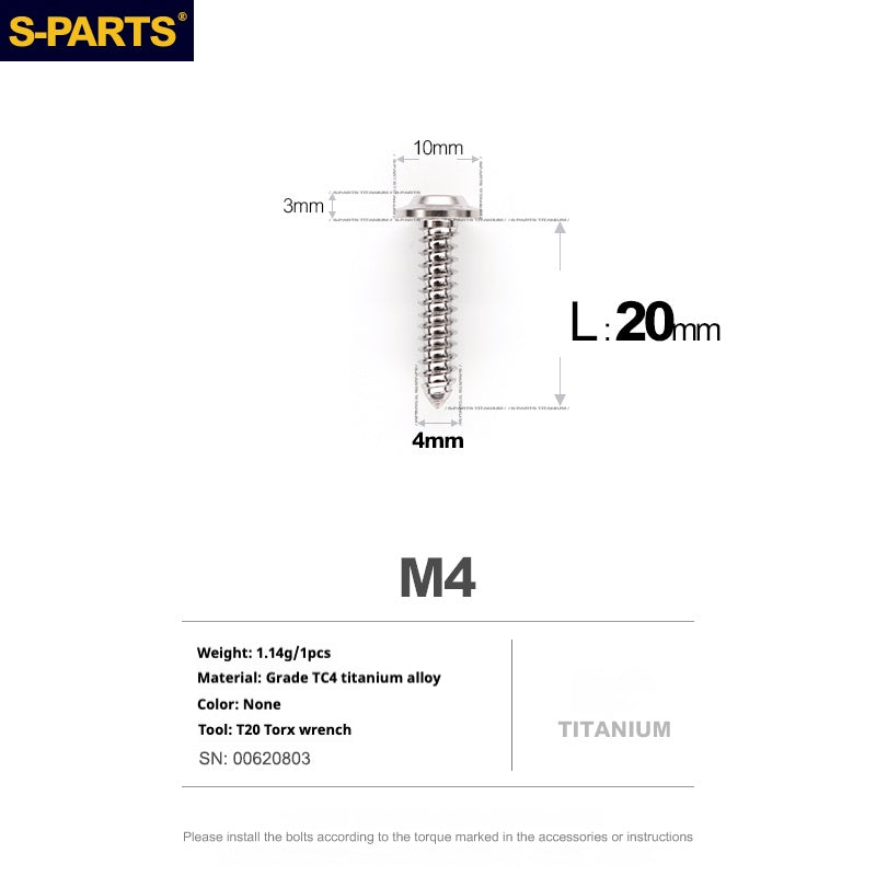SPARTS A3 Cabeça Guarda-chuva Parafuso Autoatarraxante Série M4 L12-20mm D10 Titânio para Moto e Automóvel