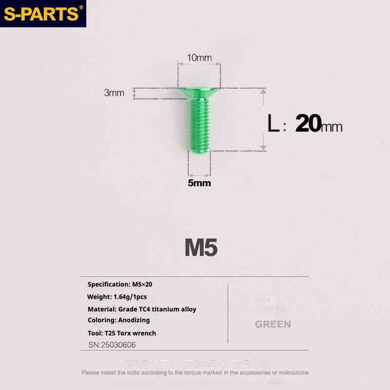 Parafusos de Titânio SPARTS Série Cabeça Escareada M5 L06-55mm