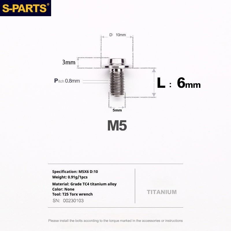 Vite in titanio per motocicletta elettrica S-PARTS A3 con testa a ombrello M5 L06-55mm D10