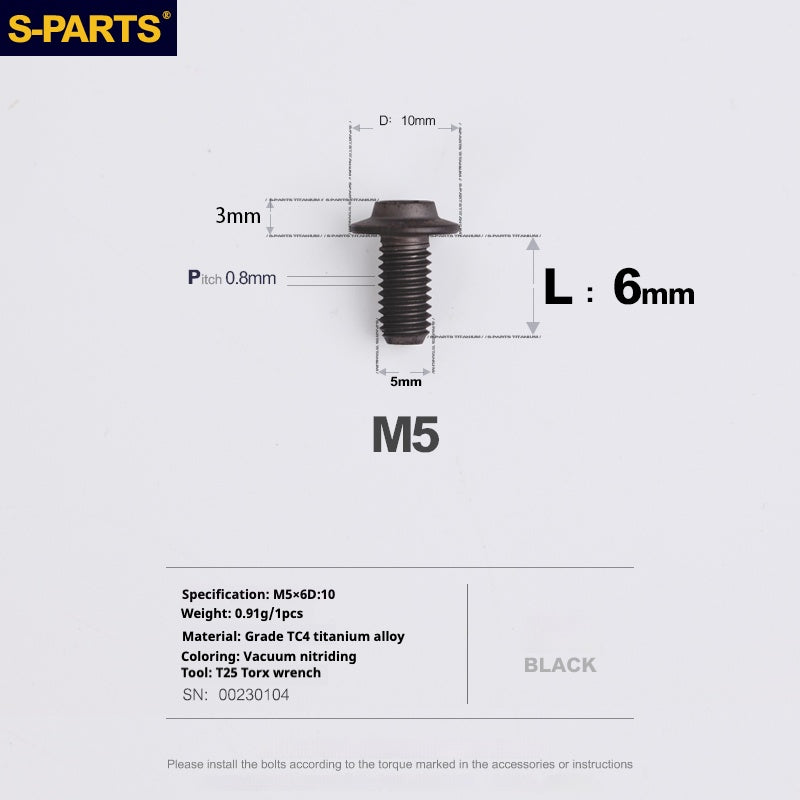 Vite in titanio per motocicletta elettrica S-PARTS A3 con testa a ombrello M5 L06-55mm D10