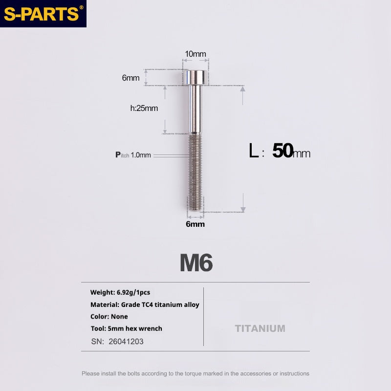 S-PARTS M6x30/40/35/50/60/70 Coperchio cuffia Pinza freno a disco Vite testa stelo in lega di titanio