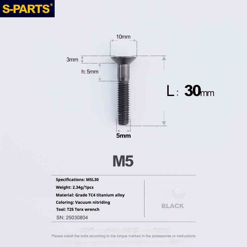 Parafusos de Titânio SPARTS Série Cabeça Escareada M5 L06-55mm