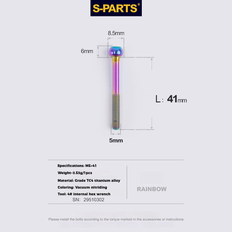 S-PARTS Parafusos de Titânio M5 x 30/35/40/47mm & Porca Cilíndrica & Arruela para Canote de Selim de Bicicleta