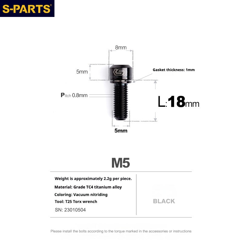 Parafuso Lock-On de Titânio S-PARTS para Guidão/Avanço Integrado /Stem | Factor Black Inc Roval SL Cockpit Bontrager XXX Parafuso Titânio