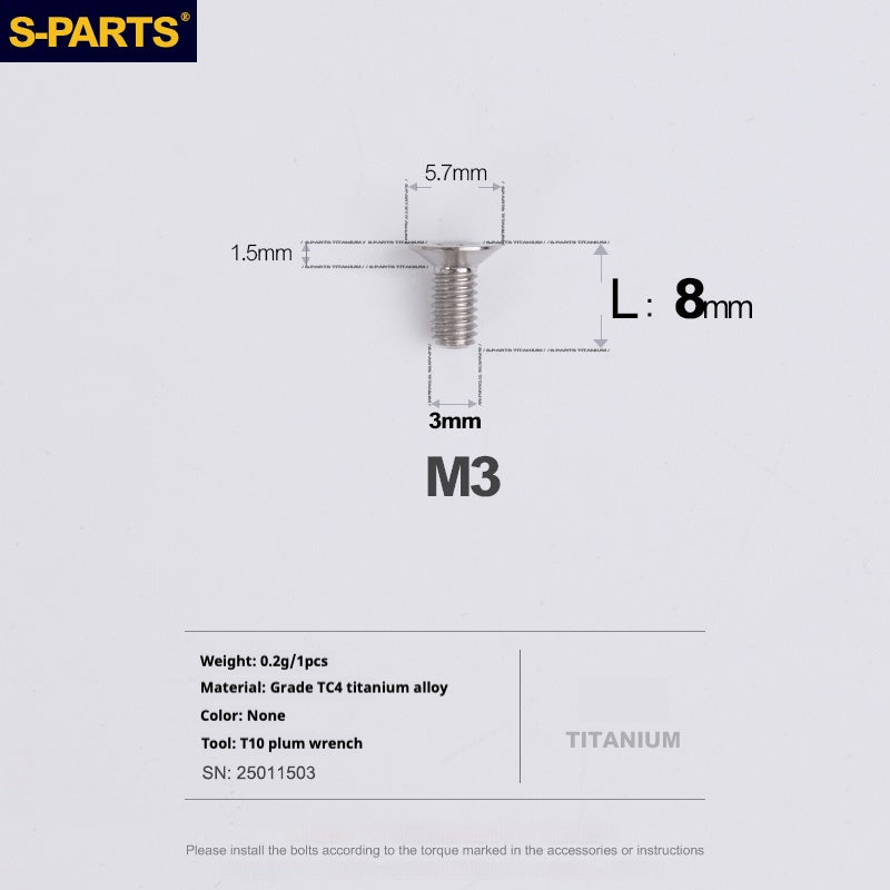 Viti in lega di titanio SPARTS serie svasata M3 L06-30mm