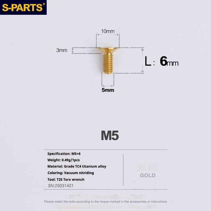Parafusos de Titânio SPARTS Série Cabeça Escareada M5 L06-55mm