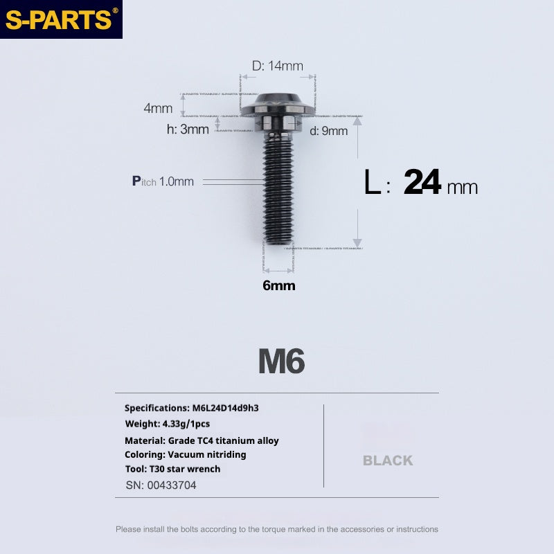 SPARTS A3 Umbrella Head Step Series M6 Viti in titanio nero per motociclette e auto