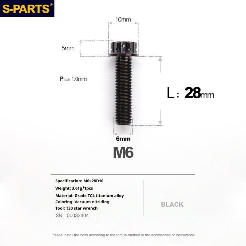 SPARTS Série A3 M6 L08-120mm Vis en titane noir pour moto et auto
