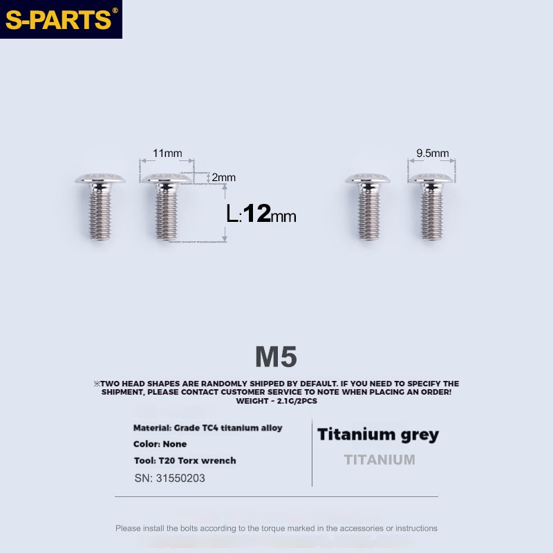 S-PARTS Parafusos para Suporte de Garrafa em Liga de Titânio - Ultra-leves, Ocos, Cabeça Chata, Grande Diâmetro para Bikes de Estrada, Montanha e Dobráveis