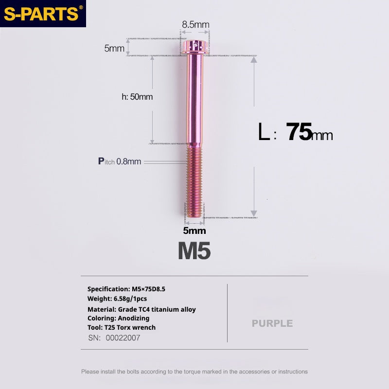 SPARTS Viti in titanio viola A3 Series M5 L06-110mm per motociclette e auto