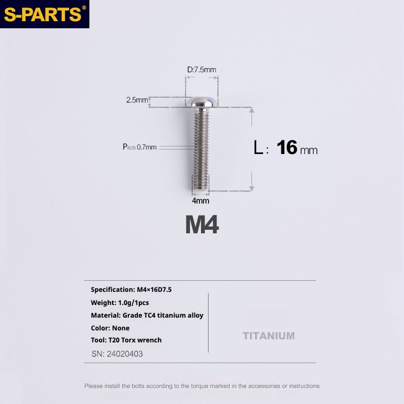 Vite in lega di titanio con testa a ombrello S-PARTSA2 m4*10/12/16/18/20/25mm per serie sterzo bici da strada e mountain bike