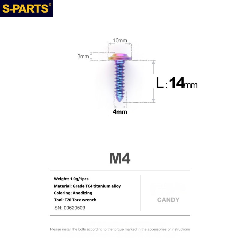 SPARTS A3 Cabeça Guarda-chuva Parafuso Autoatarraxante Série M4 L12-20mm D10 Titânio para Moto e Automóvel