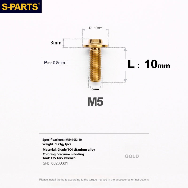 Vite in titanio per motocicletta elettrica S-PARTS A3 con testa a ombrello M5 L06-55mm D10