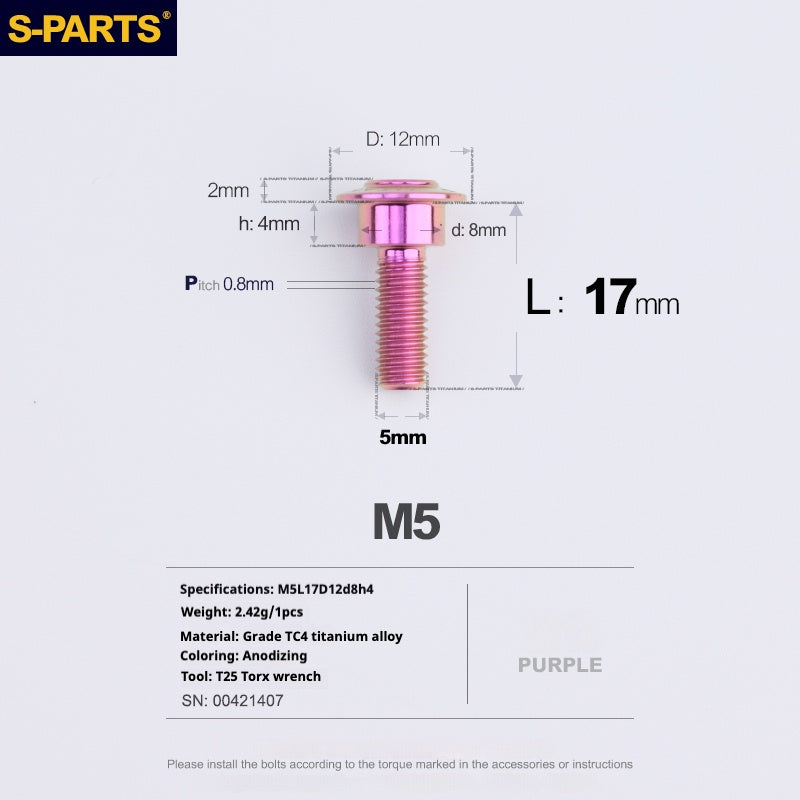 SPARTS A3 Umbrella Head Step Series M5 Viti in titanio viola per motociclette e auto