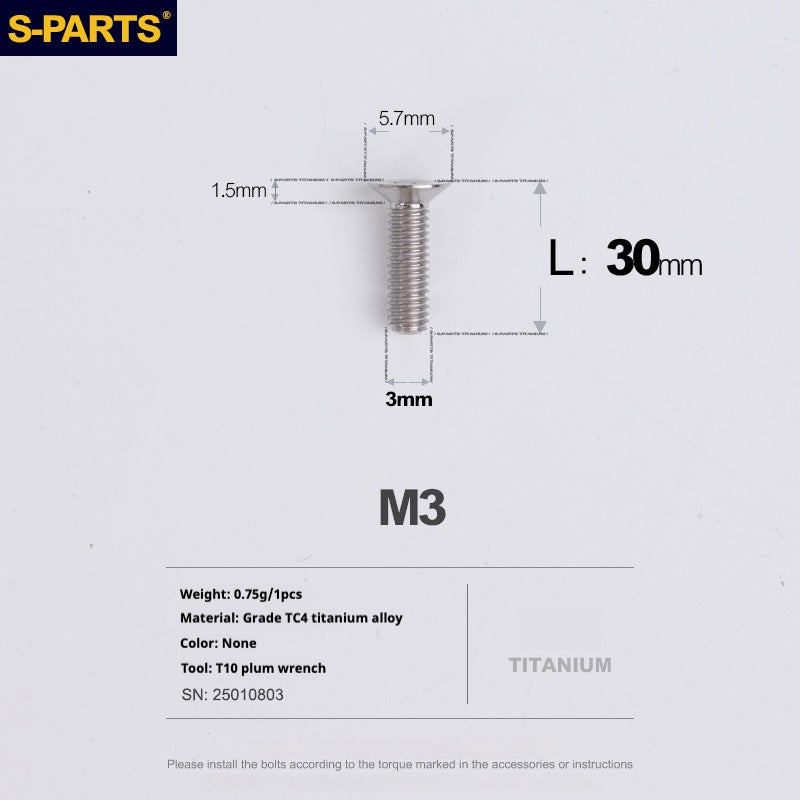 Viti in lega di titanio SPARTS serie svasata M3 L06-30mm