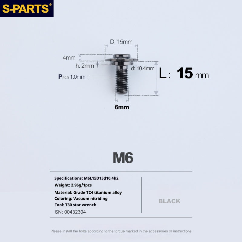 SPARTS A3 Umbrella Head Step Series M6 Viti in titanio nero per motociclette e auto