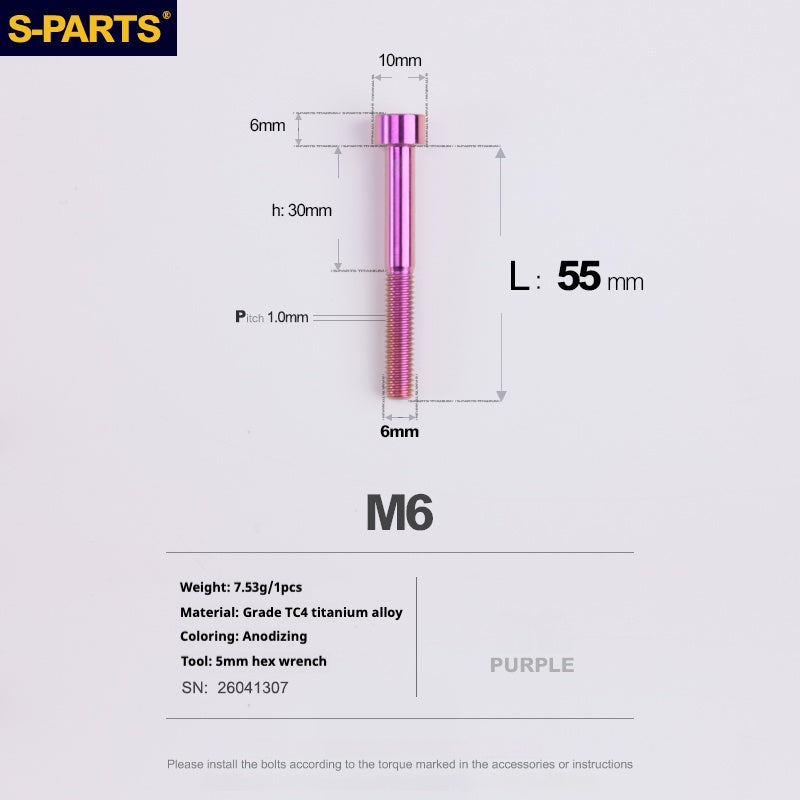 S-PARTS M6x30/40/35/50/60/70 Coperchio cuffia Pinza freno a disco Vite testa stelo in lega di titanio