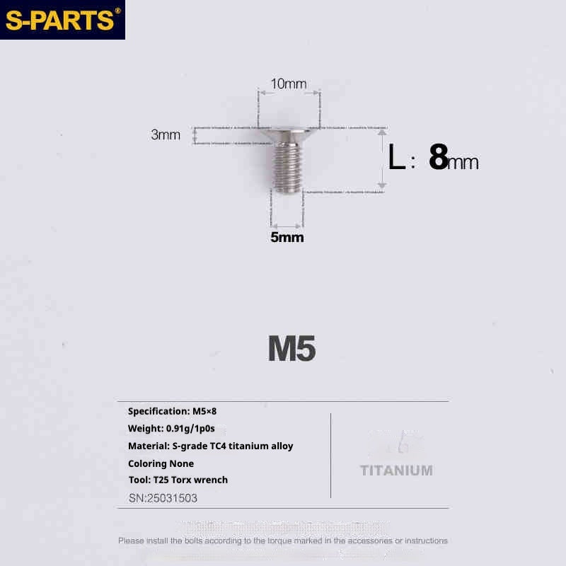 Parafusos de Titânio SPARTS Série Cabeça Escareada M5 L06-55mm