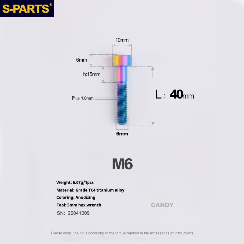 S-PARTS M6x30/40/35/50/60/70 Coperchio cuffia Pinza freno a disco Vite testa stelo in lega di titanio