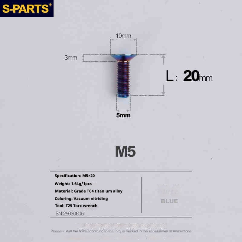 Parafusos de Titânio SPARTS Série Cabeça Escareada M5 L06-55mm