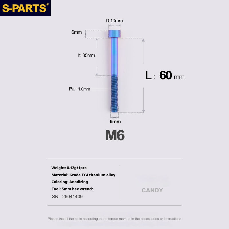 S-PARTS M6x30/40/35/50/60/70 Coperchio cuffia Pinza freno a disco Vite testa stelo in lega di titanio