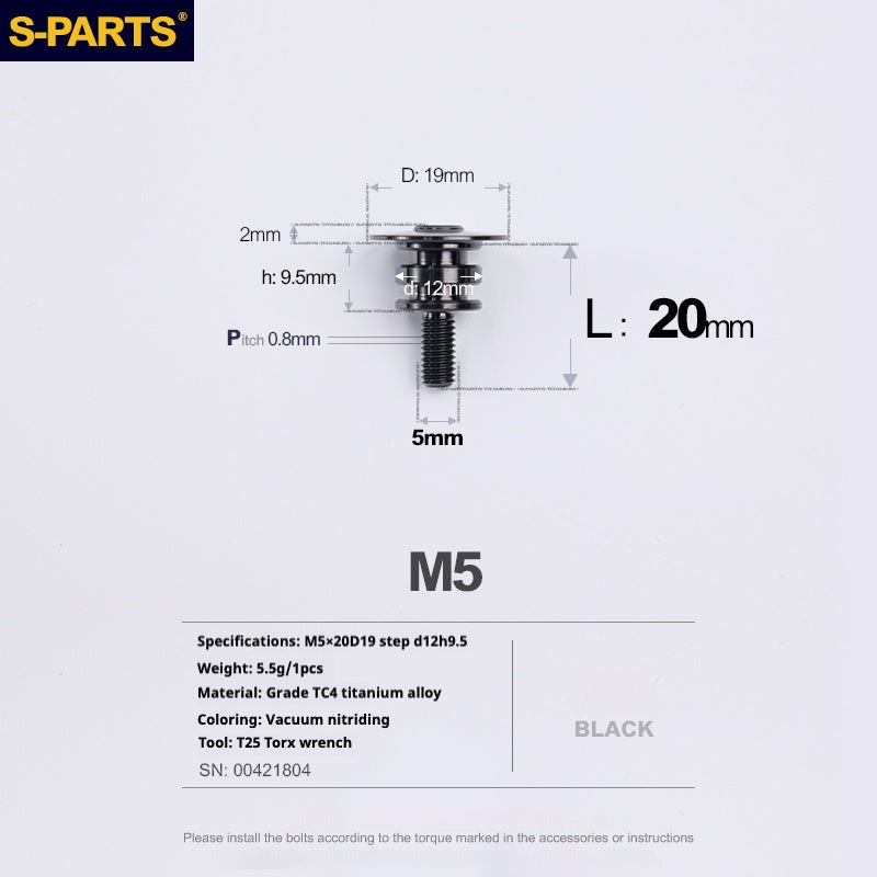 SPARTS A3 Umbrella Head Step Series M5 Viti in titanio nero per motociclette e auto